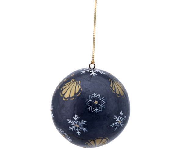 Grey Capiz Shell Ornament w/ Snowflakes