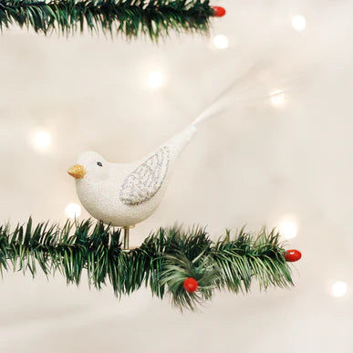 Blown Glass Snow Bird Ornament Clip