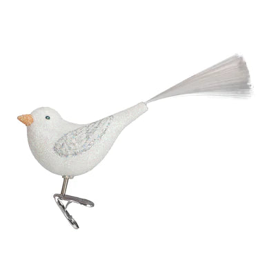 Blown Glass Snow Bird Ornament Clip