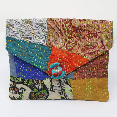 Accessories Kantha Envelope Clutch - Orange and Teal