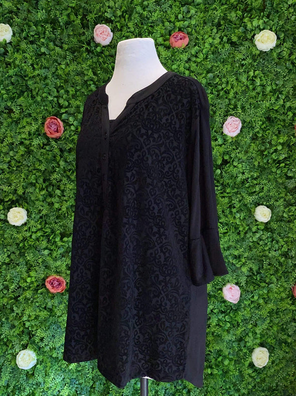 Apparel BLACK BURNOUT BUTTON DOWN TOP