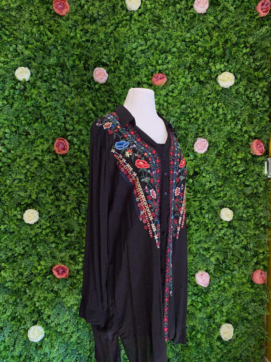 Apparel BLACK EMBROIDERED COLLAR TOP