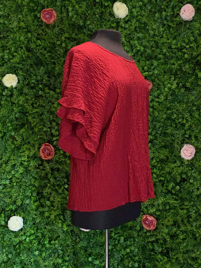 Apparel Crinkle Half Sleeve Ruffle Top