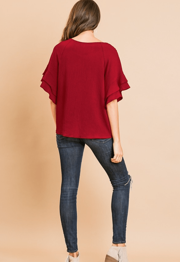 Apparel Crinkle Half Sleeve Ruffle Top