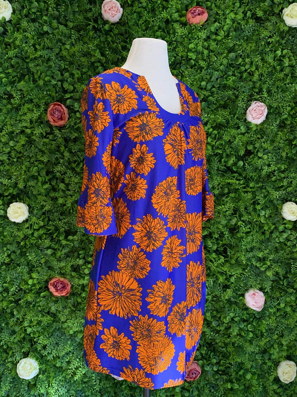 Apparel Long Sleeve Blue and Orange Floral Shift Dress