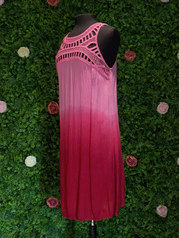 Apparel Pink Ombre Crochet Dress
