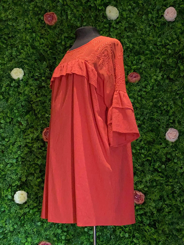 Apparel Ruffle Sleeve Tunic Dress