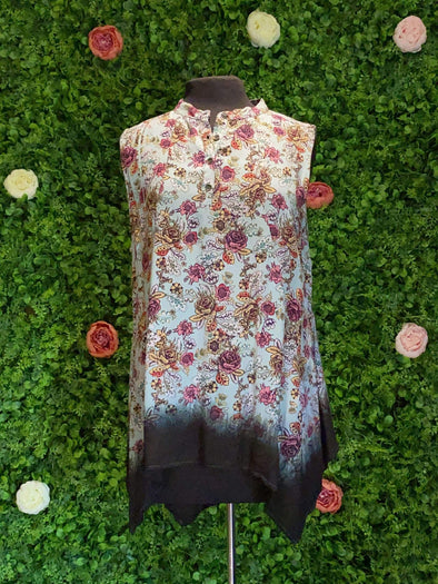 Apparel Sleeveless Dip Dye Floral Top