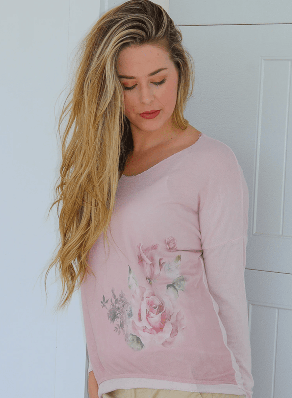 Apparel Soft Pink Floral Sweater - One Size