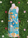 Apparel Teal and Yellow Sleeveless Shift Dress