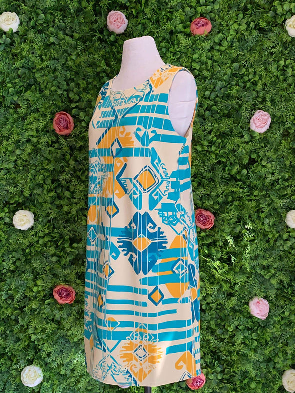 Apparel Teal and Yellow Sleeveless Shift Dress