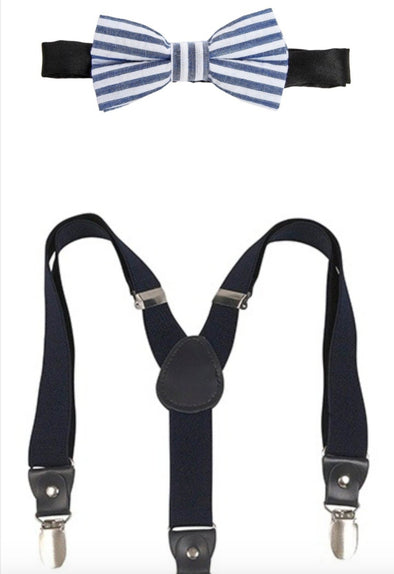 Children Seersucker Bow Tie and Suspender Set