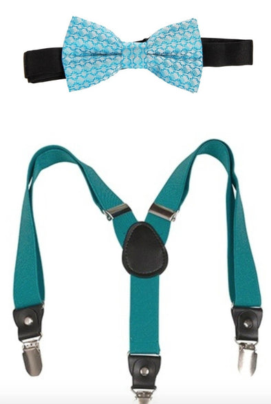 Children Turquoise Bow Tie and Suspender Set